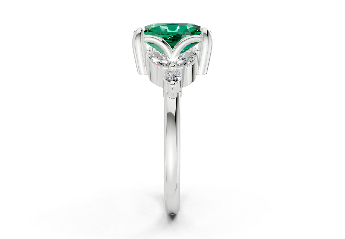 Elysium Emerald Gemstone Accent Elongated Cushion Cut 1.9mm Engagement Ring