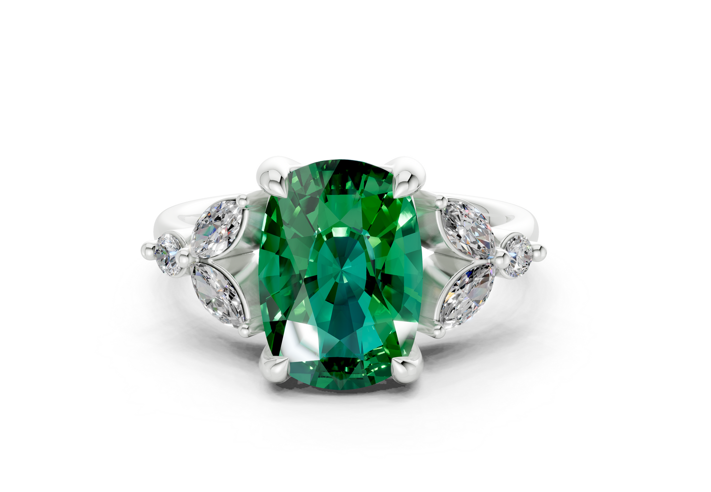 Elysium Emerald Gemstone Accent Elongated Cushion Cut 1.9mm Engagement Ring