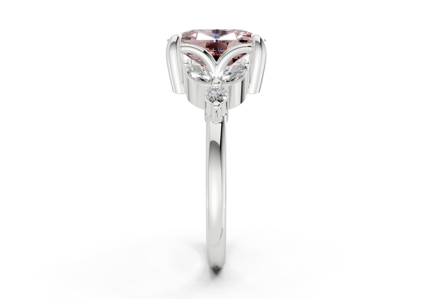Elysium Pink Diamond Accent Elongated Cushion Cut 1.9mm Engagement Ring