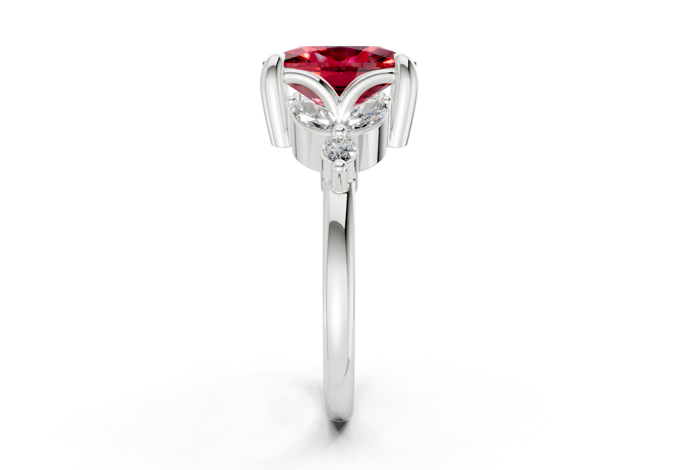 Elysium Ruby Gemstone Accent Elongated Cushion Cut 1.9mm Engagement Ring