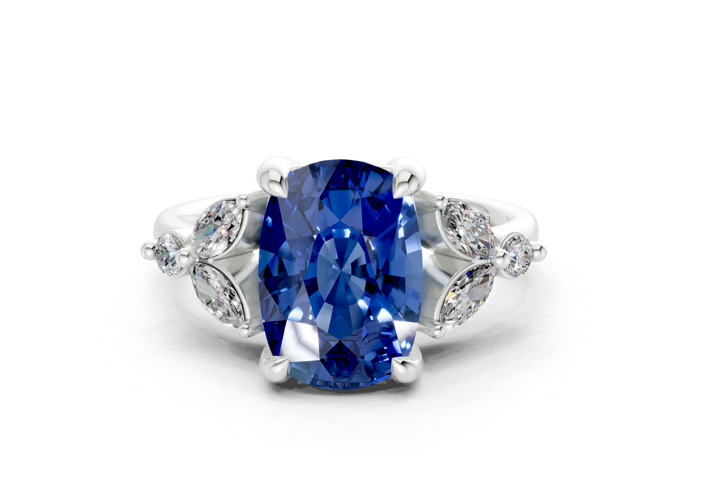 Elysium Sapphire Gemstone Accent Elongated Cushion Cut 1.9mm Engagement Ring