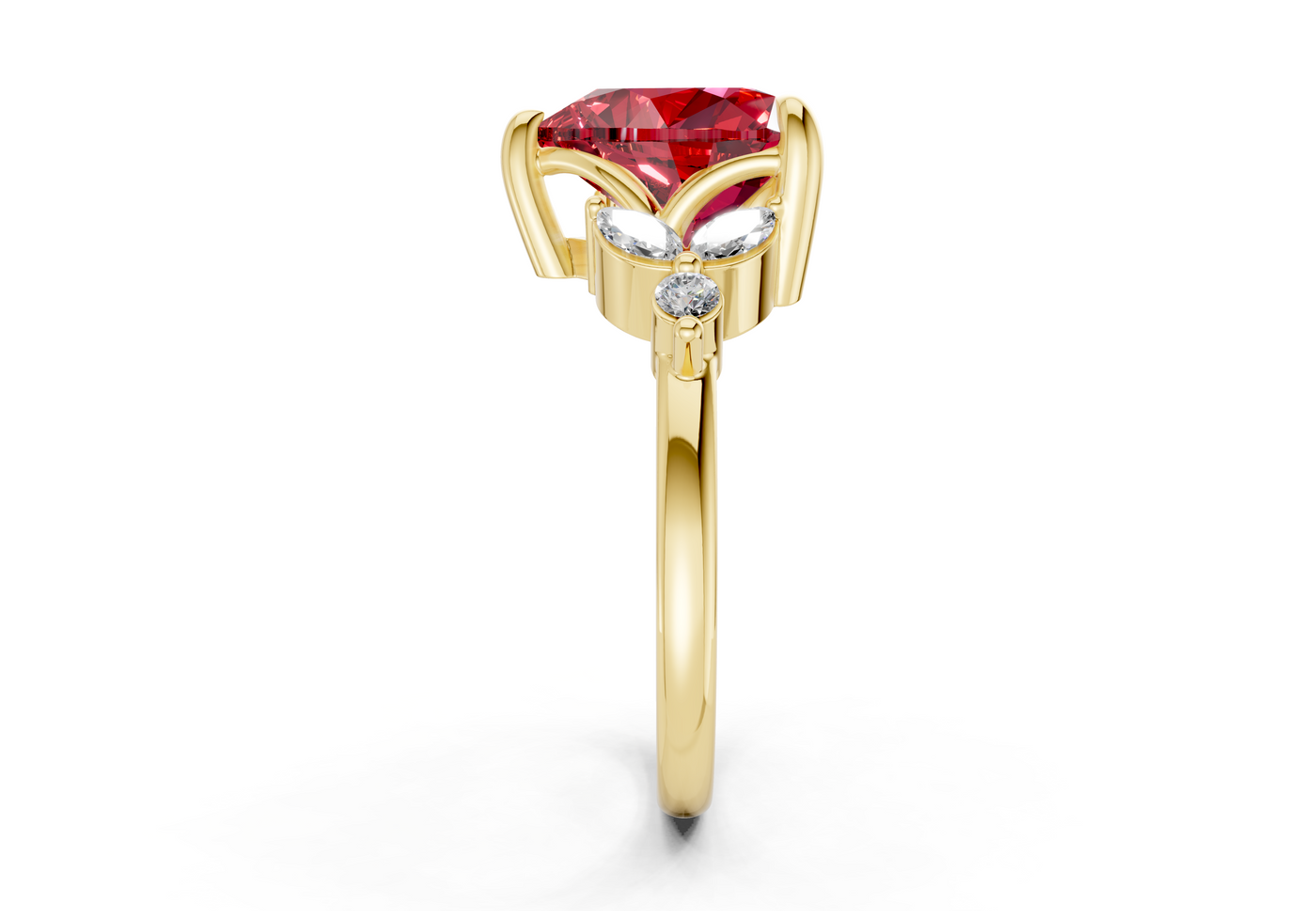 Elysium Ruby Gemstone Accent Heart Cut 1.9mm Engagement Ring