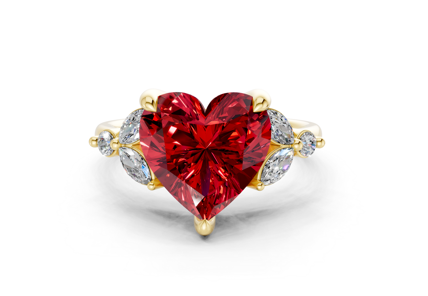 Elysium Ruby Gemstone Accent Heart Cut 1.9mm Engagement Ring