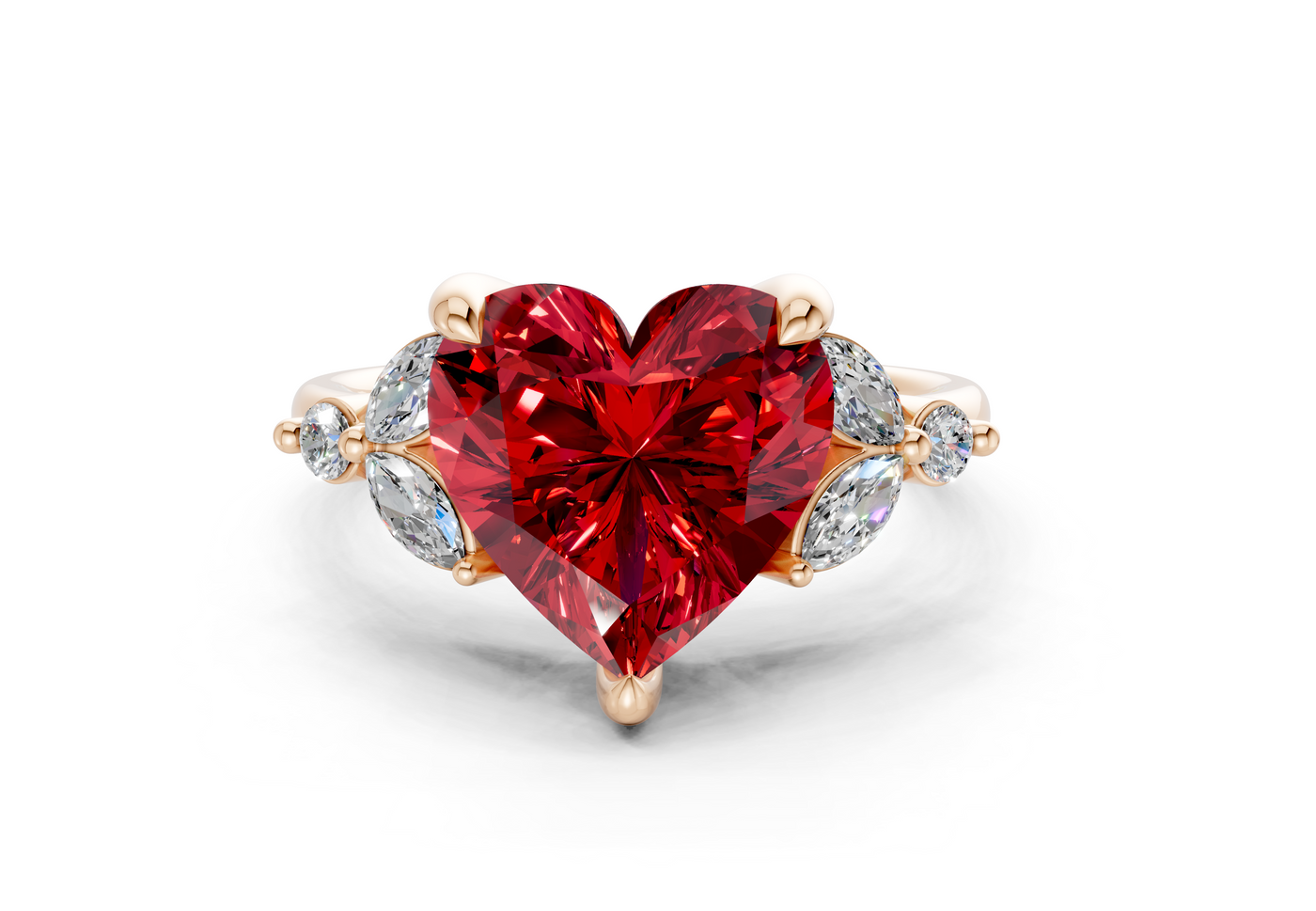 Elysium Ruby Gemstone Accent Heart Cut 1.9mm Engagement Ring