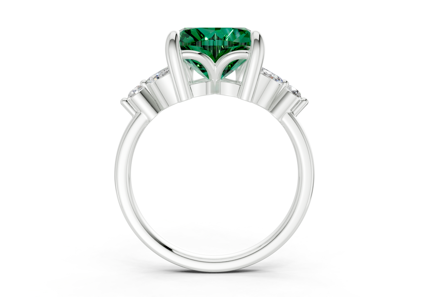 Elysium Emerald Gemstone Accent Heart Cut 1.9mm Engagement Ring