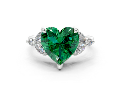 Elysium Emerald Gemstone Accent Heart Cut 1.9mm Engagement Ring