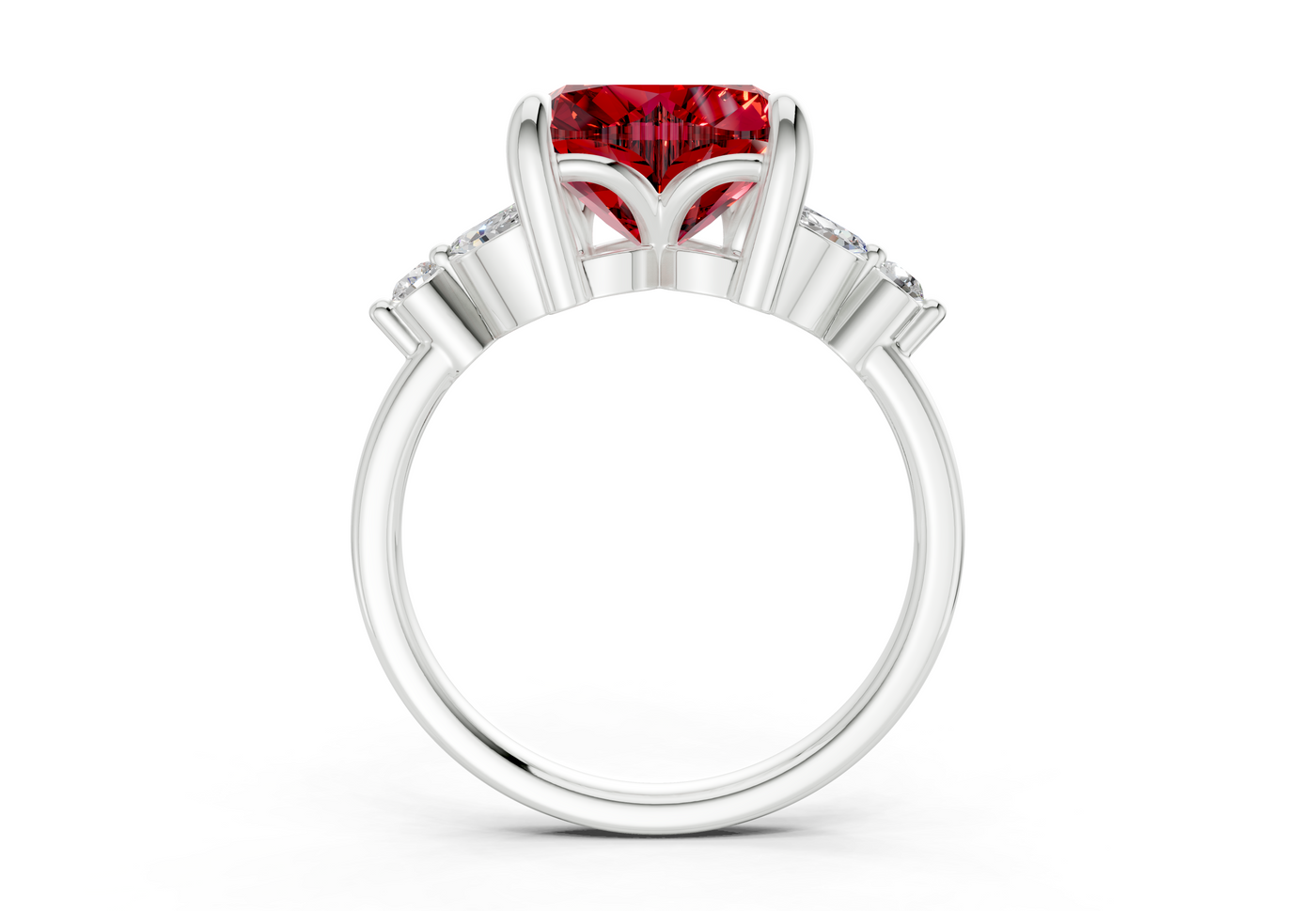Elysium Ruby Gemstone Accent Heart Cut 1.9mm Engagement Ring