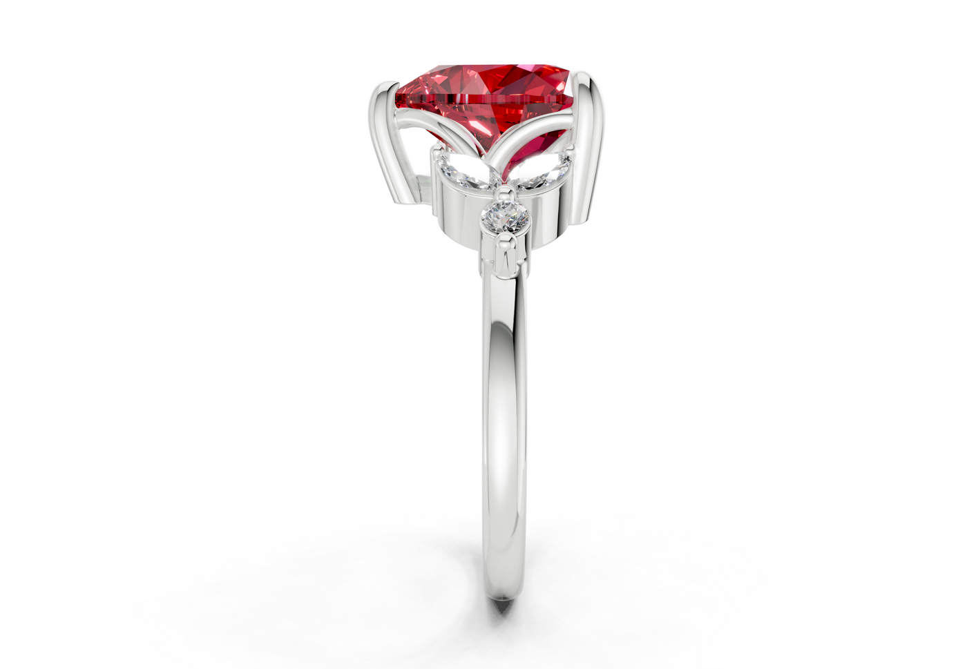 Elysium Ruby Gemstone Accent Heart Cut 1.9mm Engagement Ring
