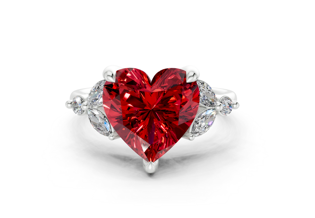 Elysium Ruby Gemstone Accent Heart Cut 1.9mm Engagement Ring