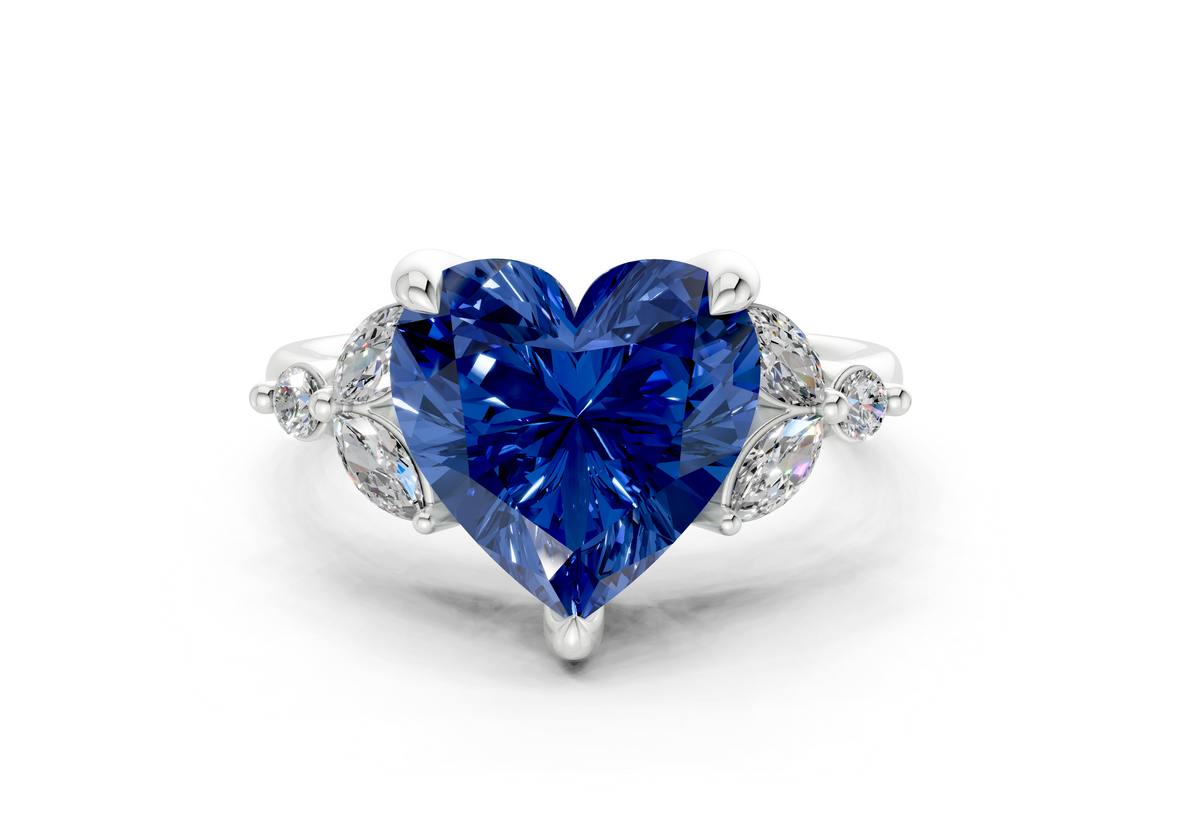 Elysium Sapphire Gemstone Accent Heart Cut 1.9mm Engagement Ring