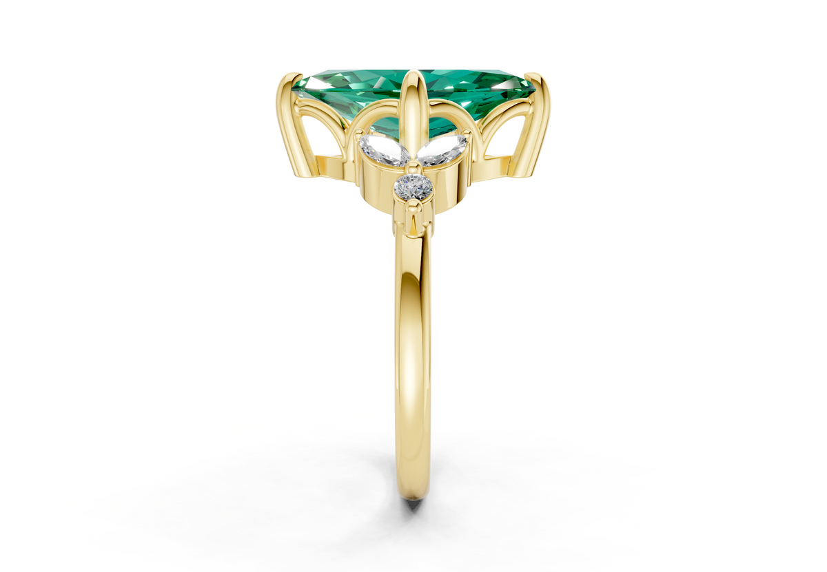 Elysium Emerald Gemstone Accent Marquise Cut 1.9mm Engagement Ring