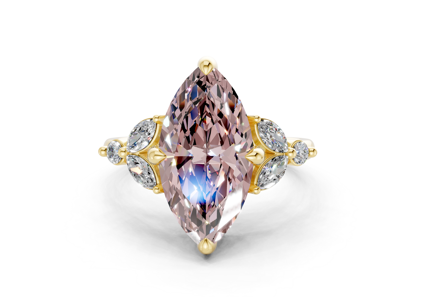 Elysium Pink Diamond Accent Marquise Cut 1.9mm Engagement Ring