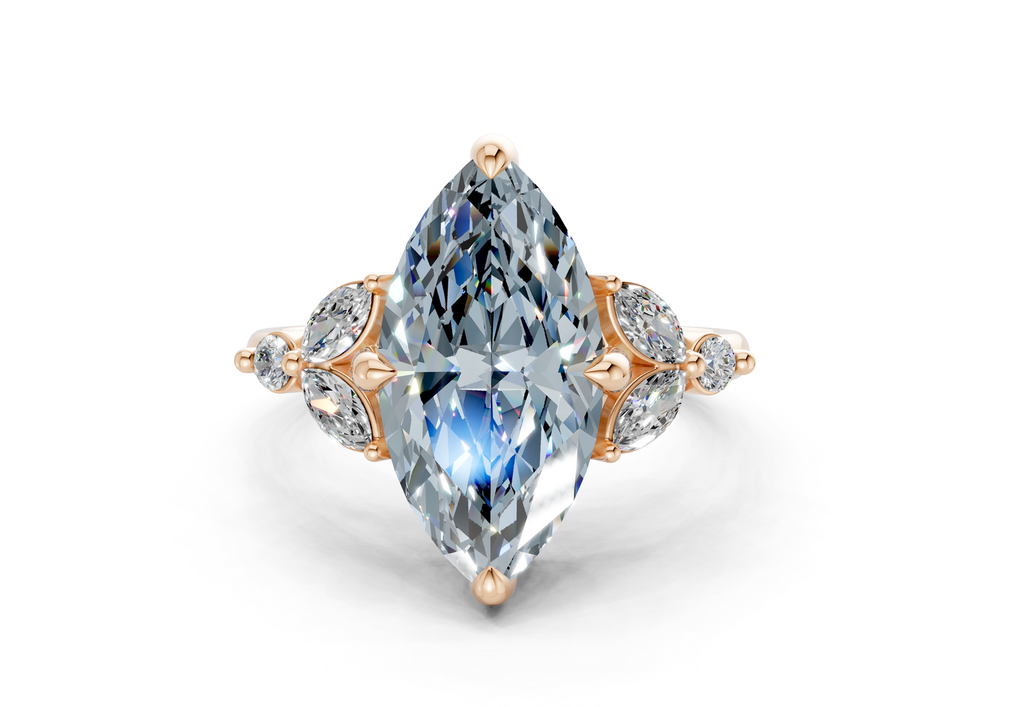 Elysium Blue Diamond Accent Marquise Cut 1.9mm Engagement Ring