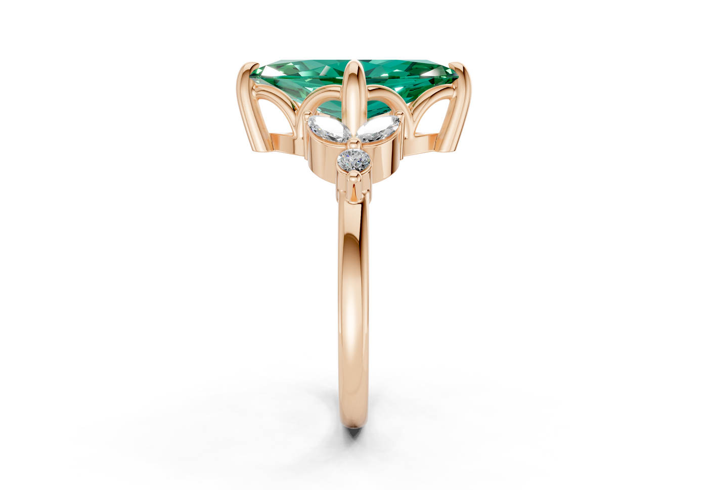 Elysium Emerald Gemstone Accent Marquise Cut 1.9mm Engagement Ring