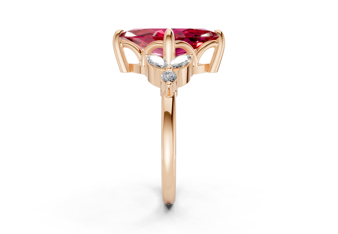 Elysium Ruby Gemstone Accent Marquise Cut 1.9mm Engagement Ring