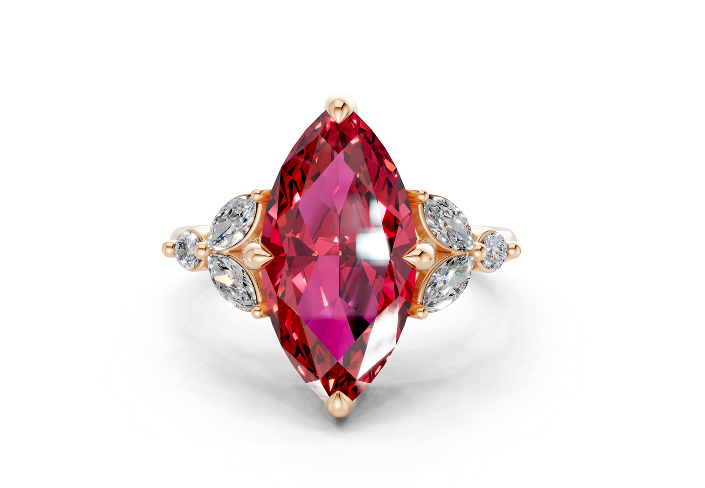 Elysium Ruby Gemstone Accent Marquise Cut 1.9mm Engagement Ring