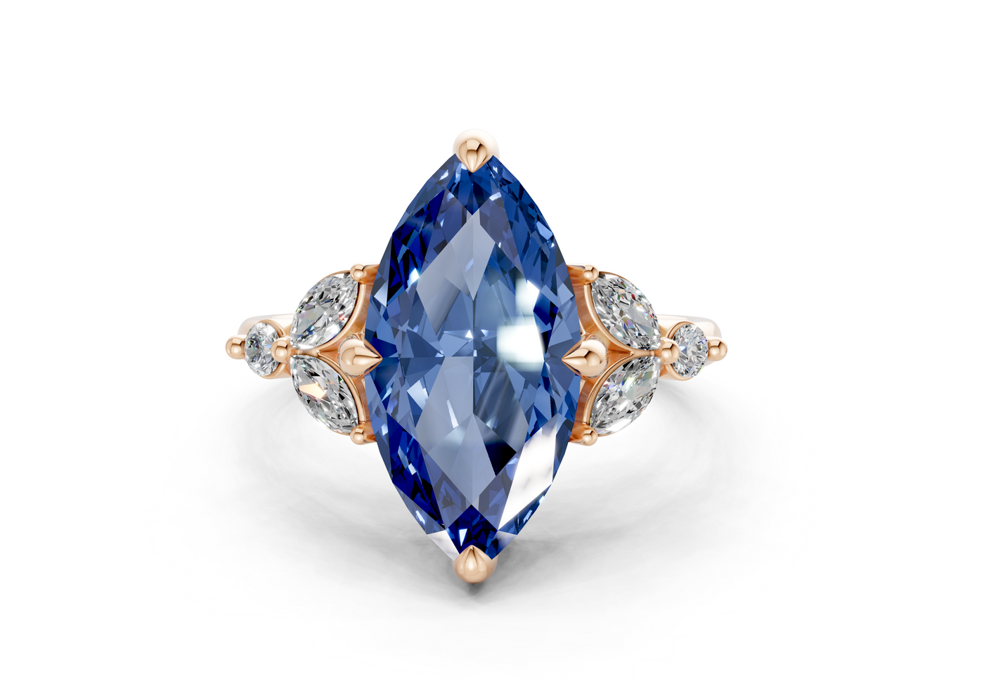 Elysium Sapphire Gemstone Accent Marquise Cut 1.9mm Engagement Ring