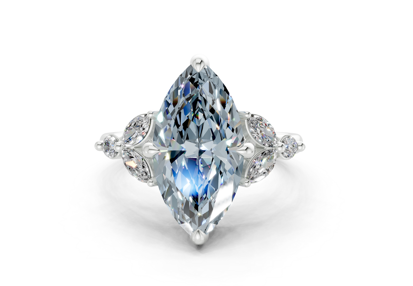 Elysium Blue Diamond Accent Marquise Cut 1.9mm Engagement Ring