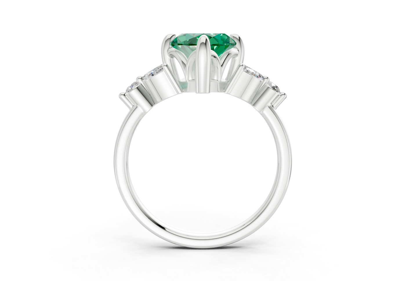 Elysium Emerald Gemstone Accent Marquise Cut 1.9mm Engagement Ring