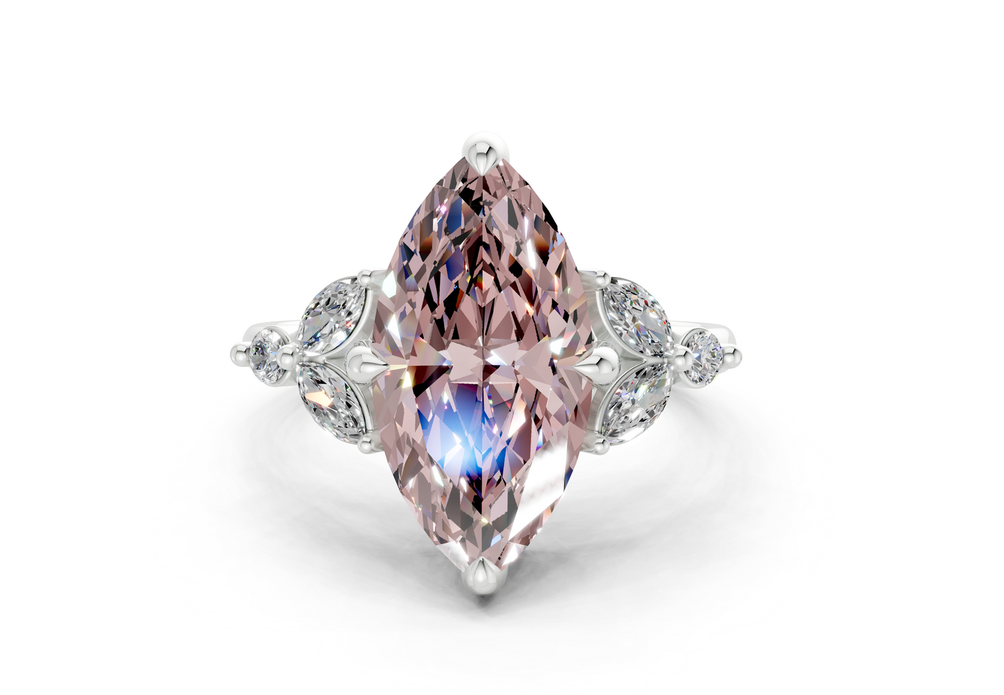 Elysium Pink Diamond Accent Marquise Cut 1.9mm Engagement Ring