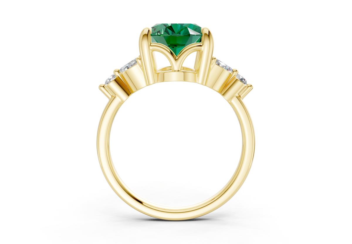Elysium Emerald Gemstone Accent Oval Cut 1.9mm Engagement Ring