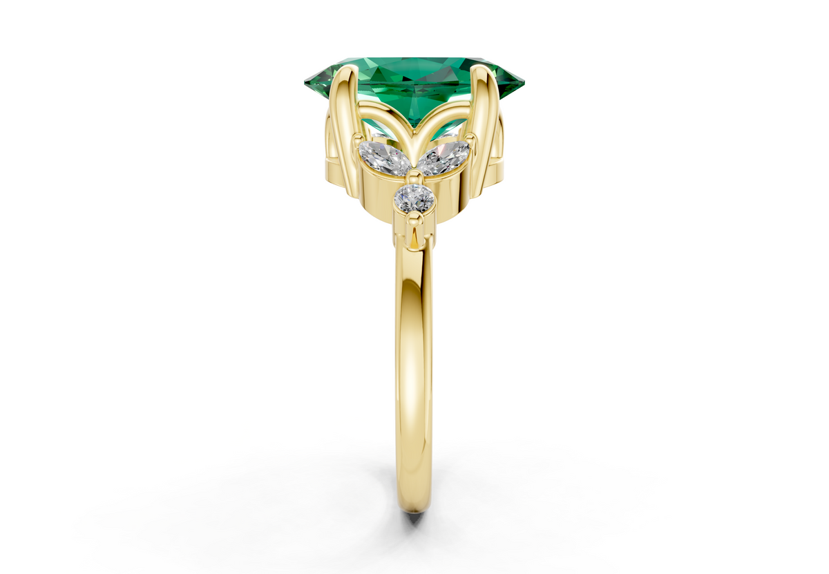 Elysium Emerald Gemstone Accent Oval Cut 1.9mm Engagement Ring