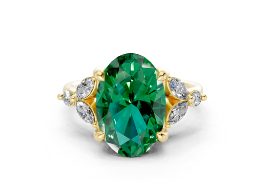 Elysium Emerald Gemstone Accent Oval Cut 1.9mm Engagement Ring