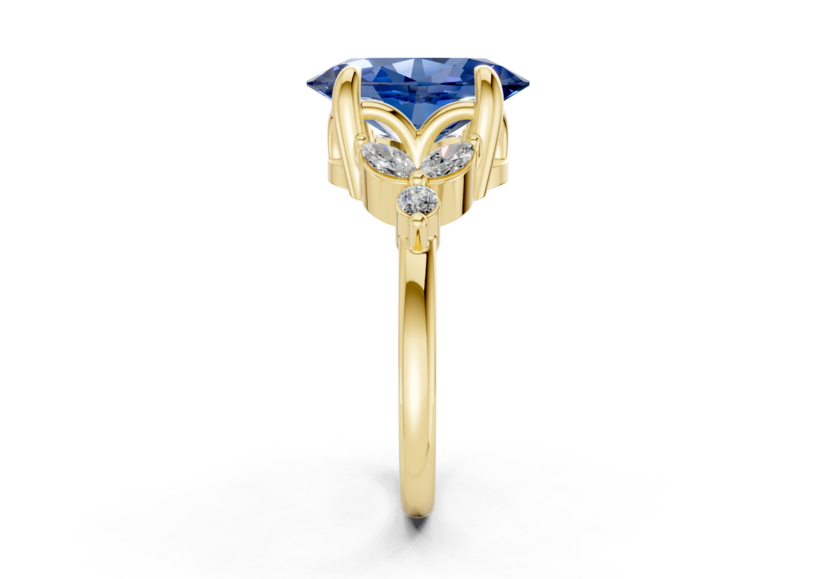 Elysium Sapphire Gemstone Accent Oval Cut 1.9mm Engagement Ring