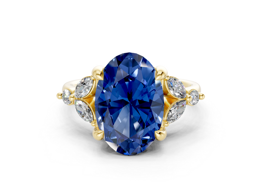 Elysium Sapphire Gemstone Accent Oval Cut 1.9mm Engagement Ring