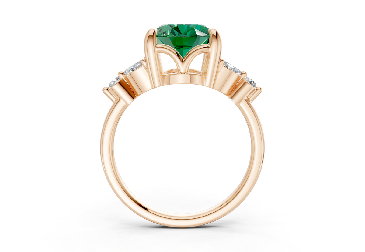 Elysium Emerald Gemstone Accent Oval Cut 1.9mm Engagement Ring