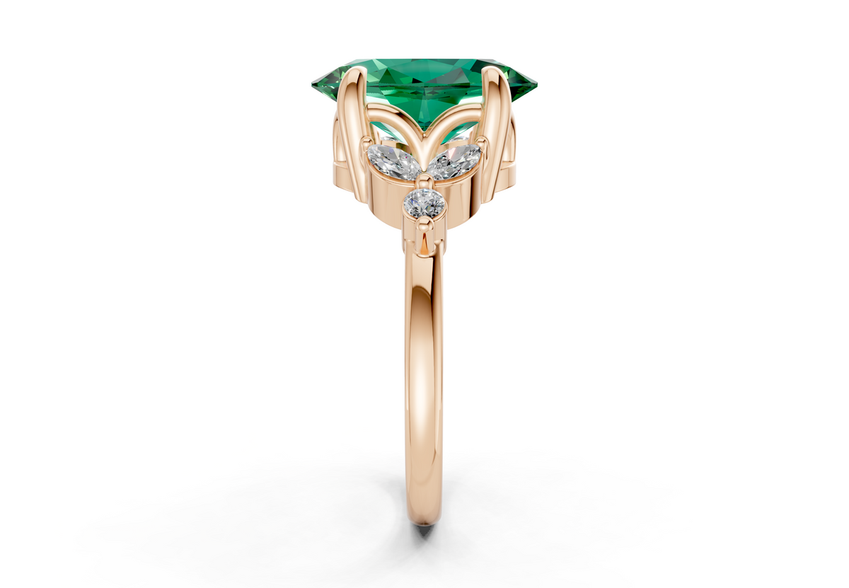 Elysium Emerald Gemstone Accent Oval Cut 1.9mm Engagement Ring