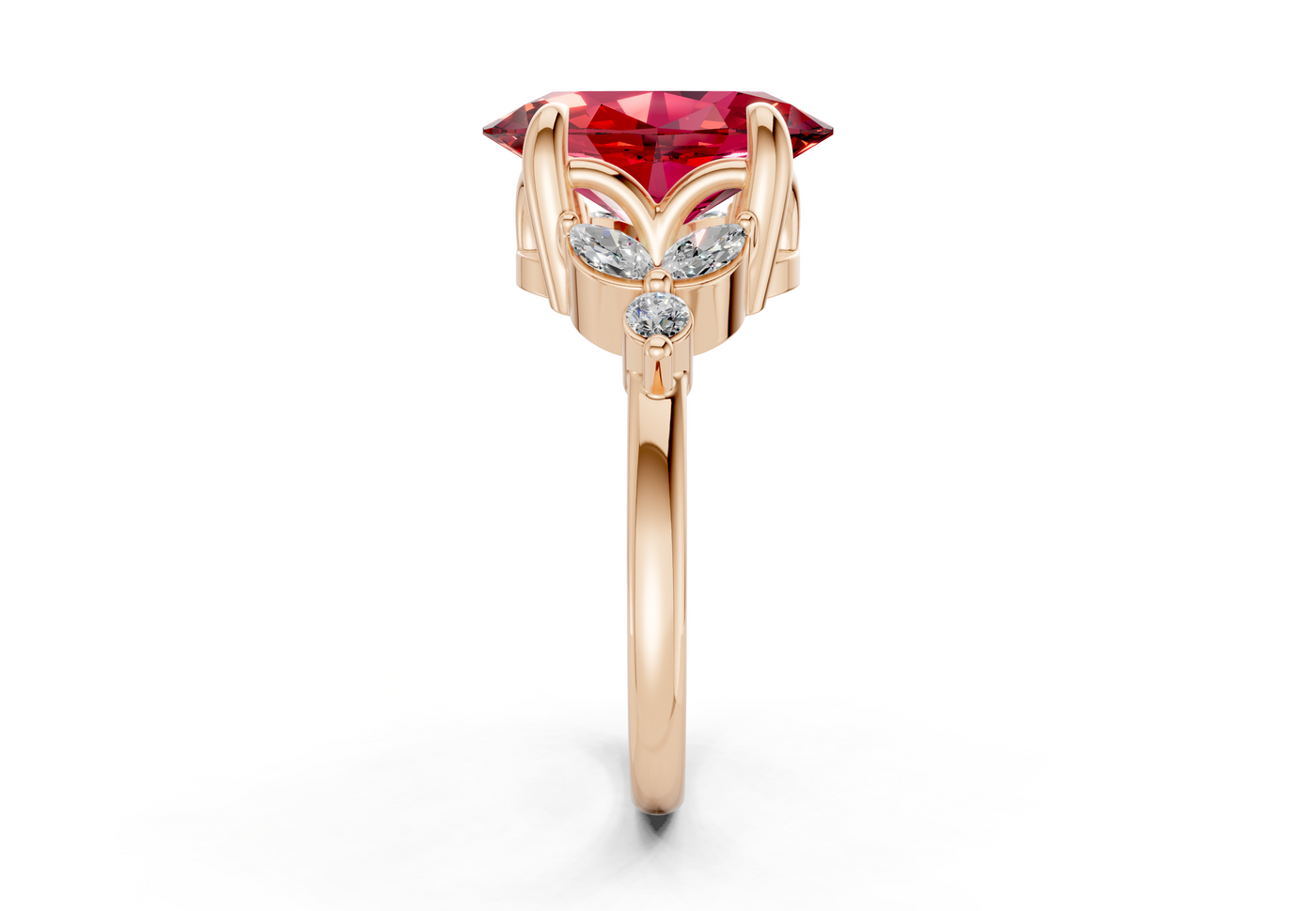 Elysium Ruby Gemstone Accent Oval Cut 1.9mm Engagement Ring