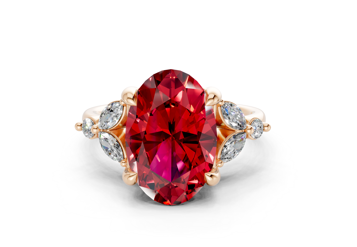 Elysium Ruby Gemstone Accent Oval Cut 1.9mm Engagement Ring