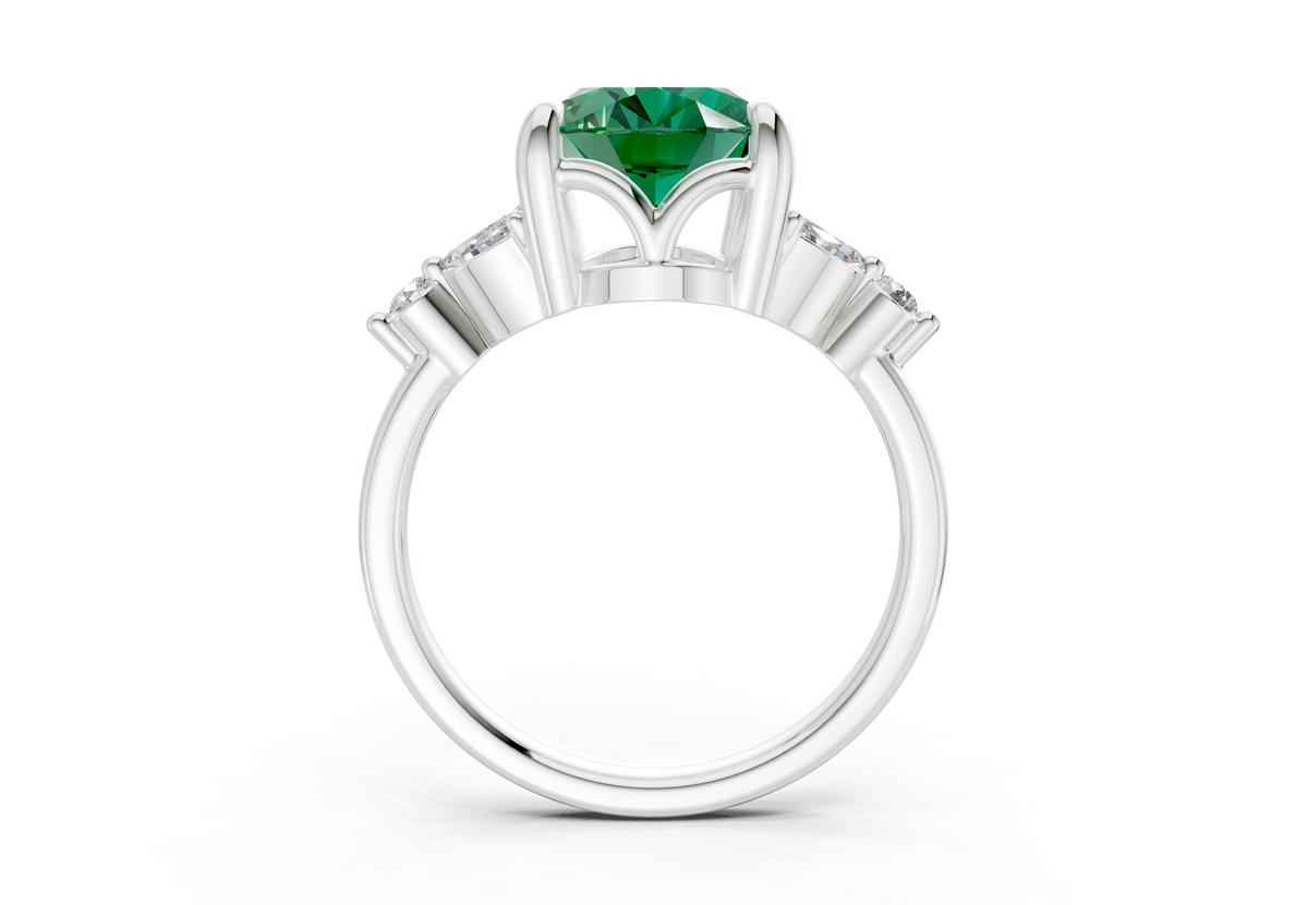 Elysium Emerald Gemstone Accent Oval Cut 1.9mm Engagement Ring