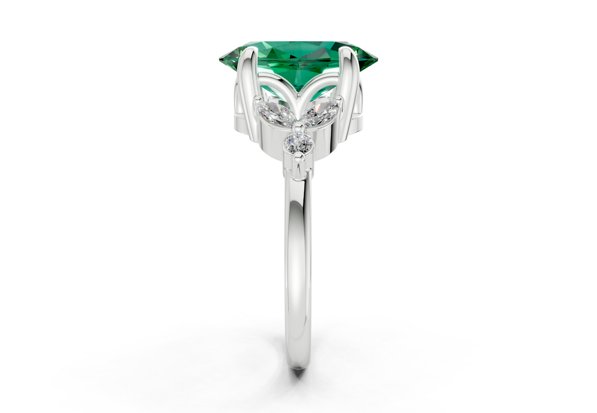 Elysium Emerald Gemstone Accent Oval Cut 1.9mm Engagement Ring