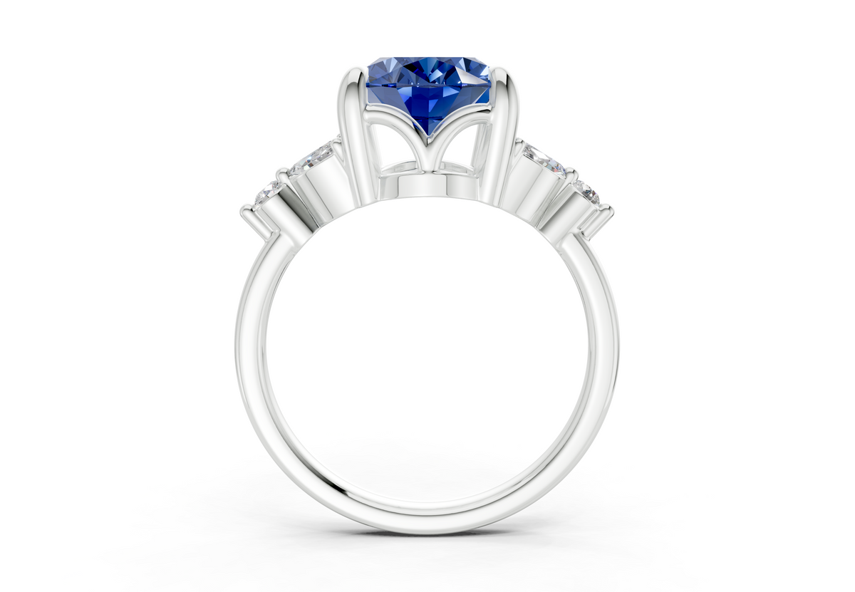 Elysium Sapphire Gemstone Accent Oval Cut 1.9mm Engagement Ring