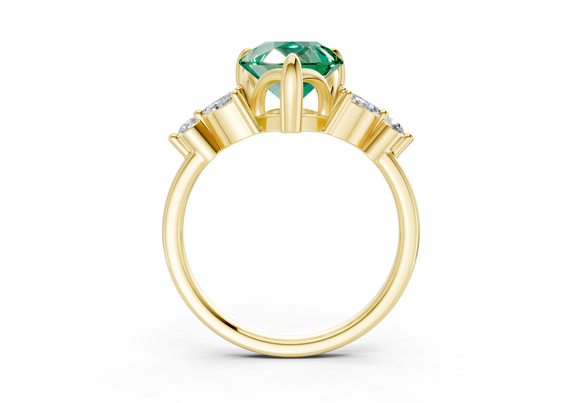Elysium Emerald Gemstone Accent Pear Cut 1.9mm Engagement Ring