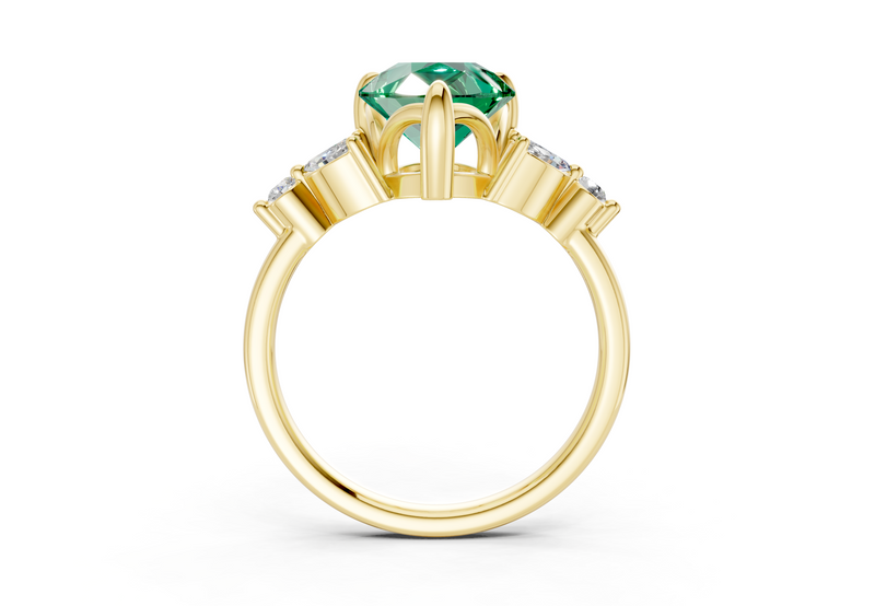 Elysium Emerald Gemstone Accent Pear Cut 1.9mm Engagement Ring