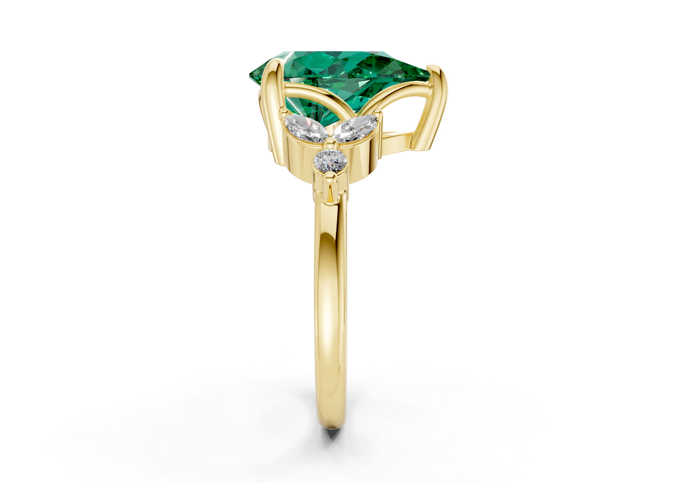 Elysium Emerald Gemstone Accent Pear Cut 1.9mm Engagement Ring