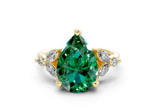 Elysium Emerald Gemstone Accent Pear Cut 1.9mm Engagement Ring