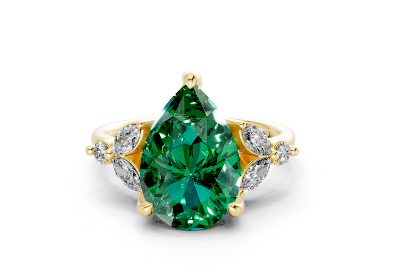Elysium Emerald Gemstone Accent Pear Cut 1.9mm Engagement Ring