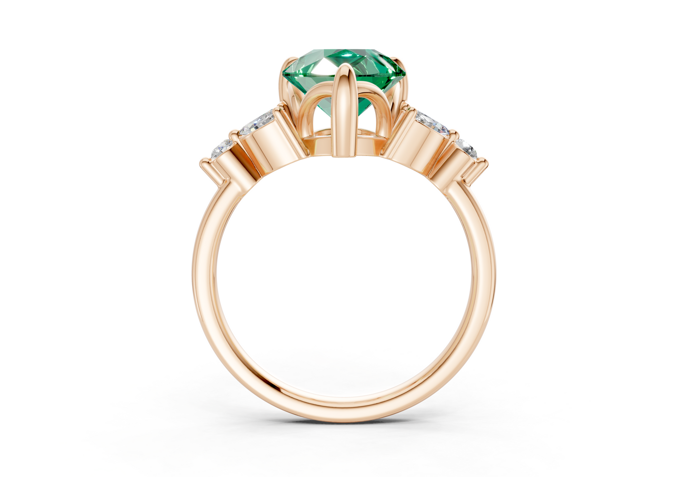 Elysium Emerald Gemstone Accent Pear Cut 1.9mm Engagement Ring