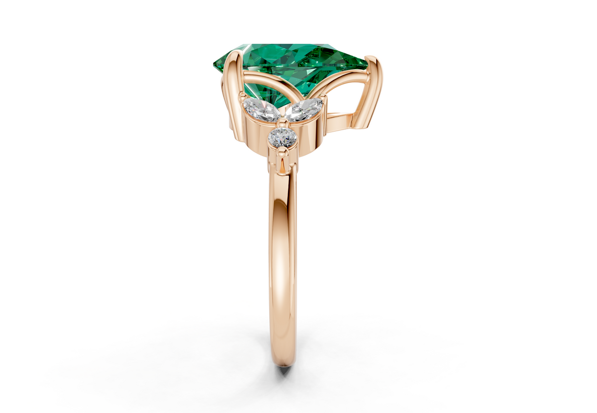 Elysium Emerald Gemstone Accent Pear Cut 1.9mm Engagement Ring