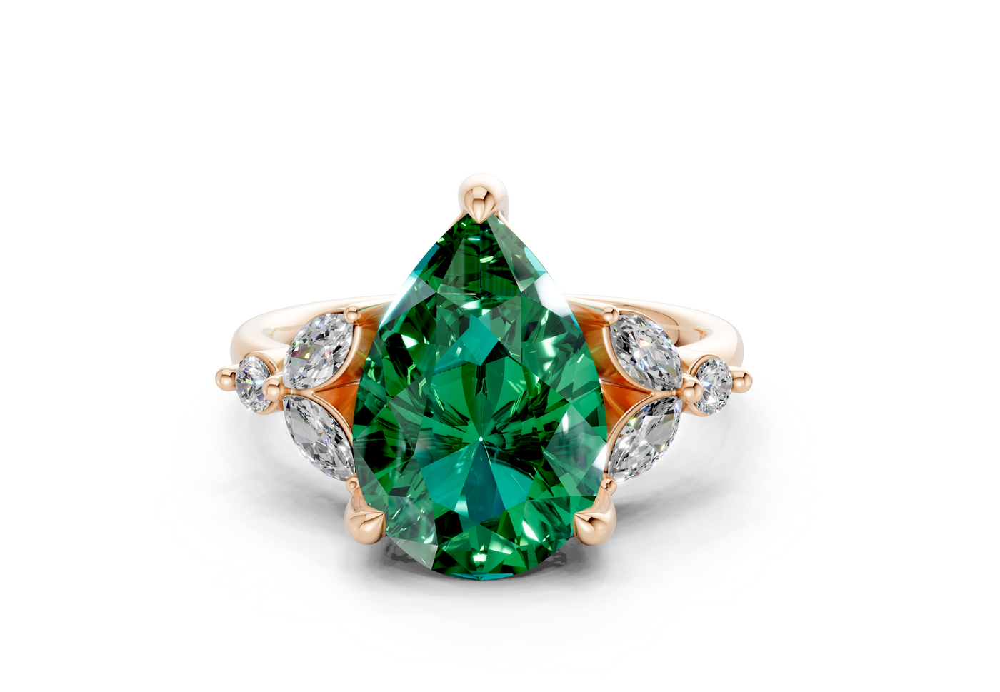 Elysium Emerald Gemstone Accent Pear Cut 1.9mm Engagement Ring