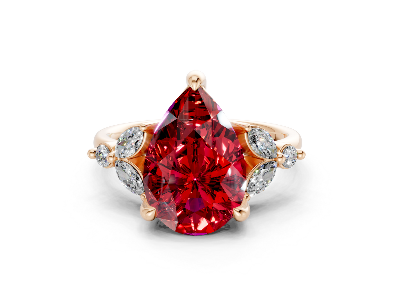 Elysium Ruby Gemstone Accent Pear Cut 1.9mm Engagement Ring