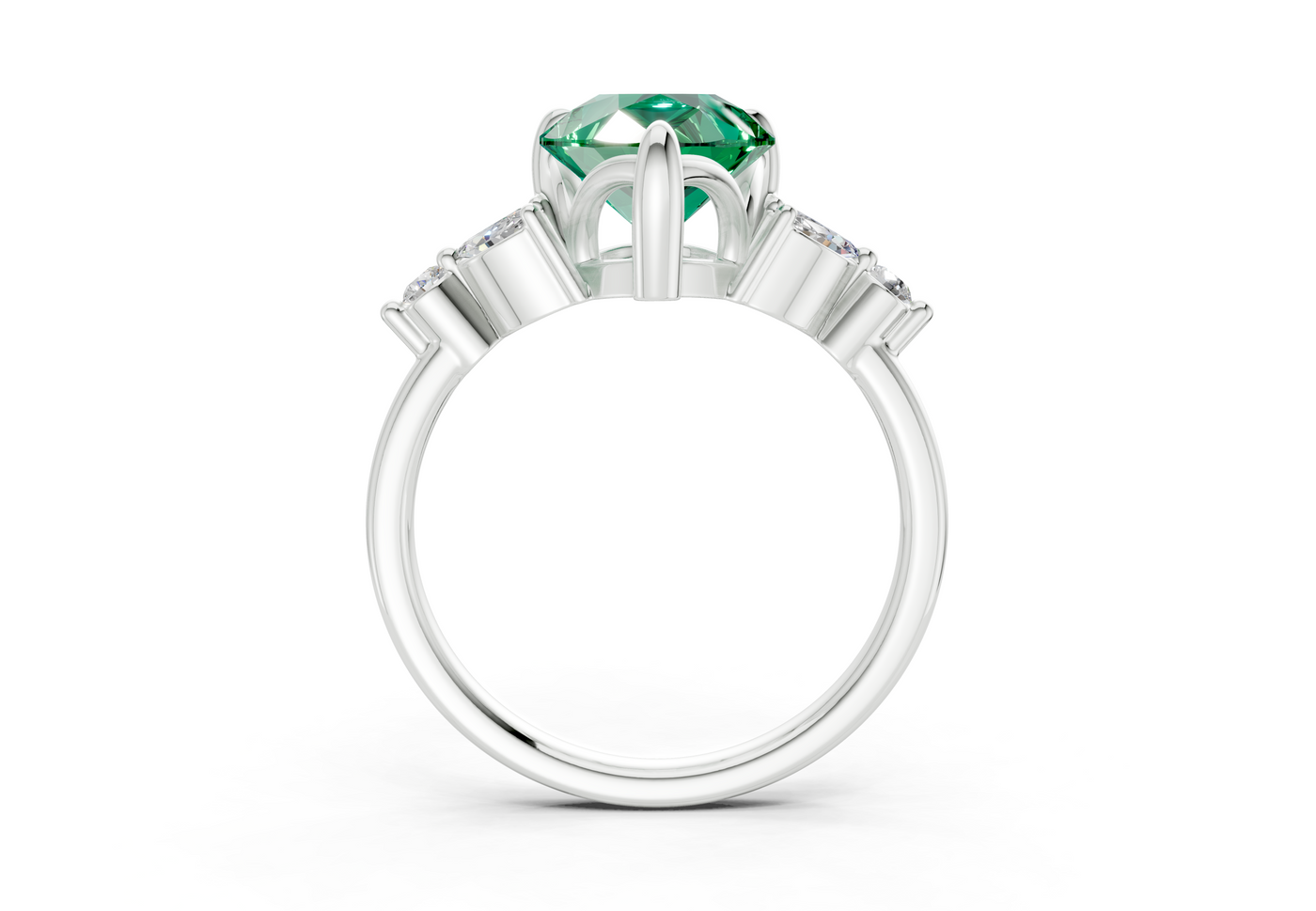 Elysium Emerald Gemstone Accent Pear Cut 1.9mm Engagement Ring