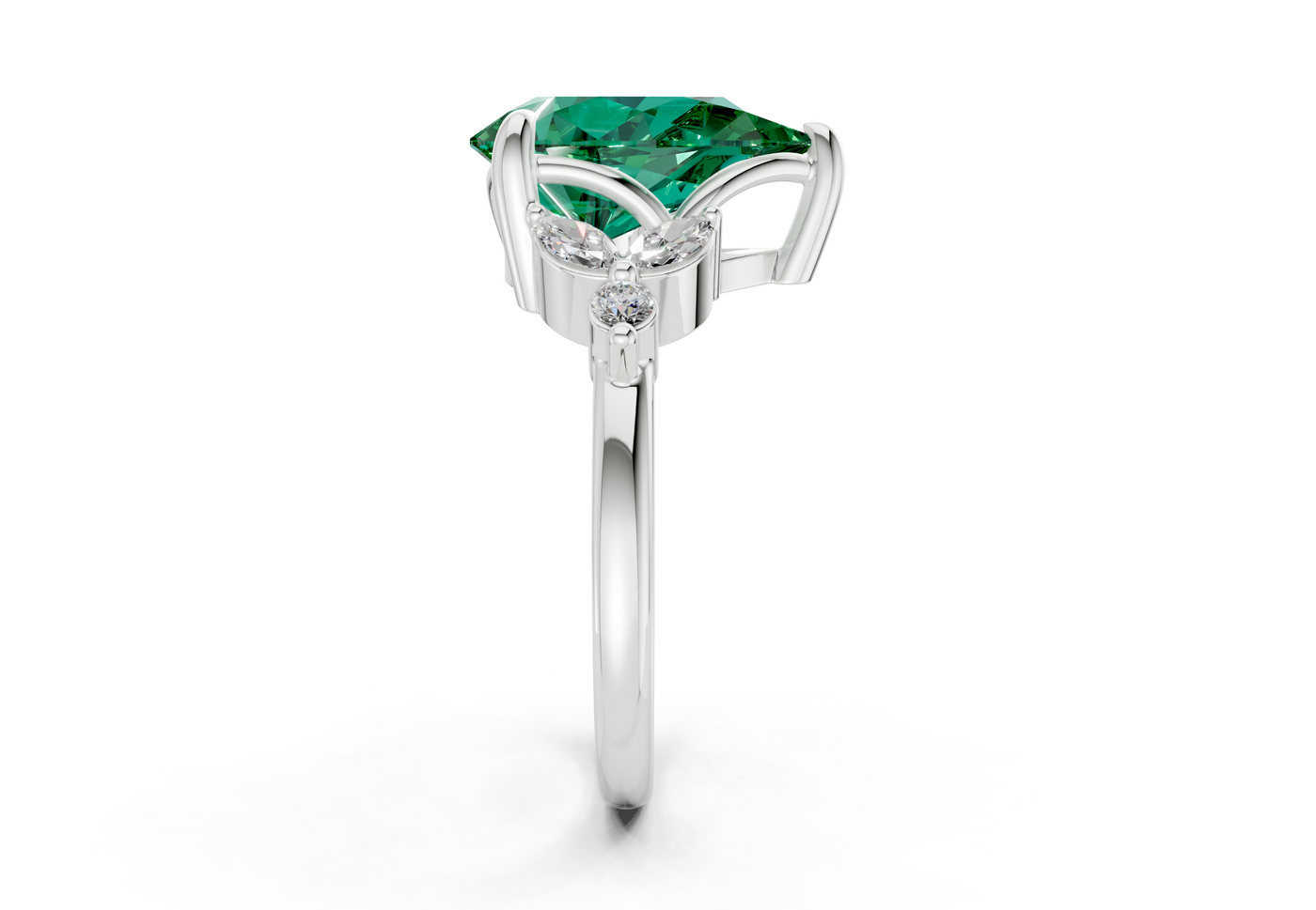 Elysium Emerald Gemstone Accent Pear Cut 1.9mm Engagement Ring