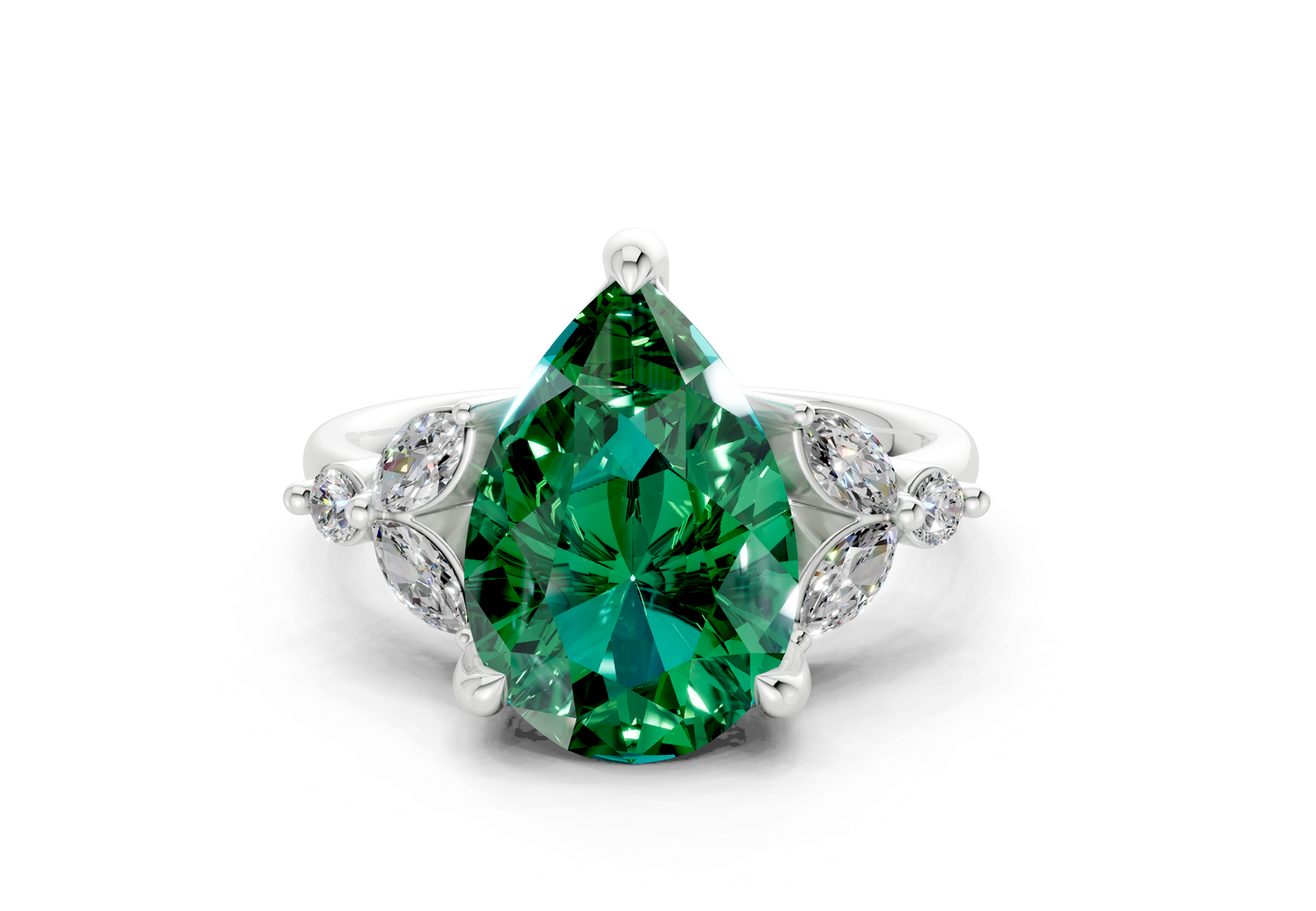 Elysium Emerald Gemstone Accent Pear Cut 1.9mm Engagement Ring
