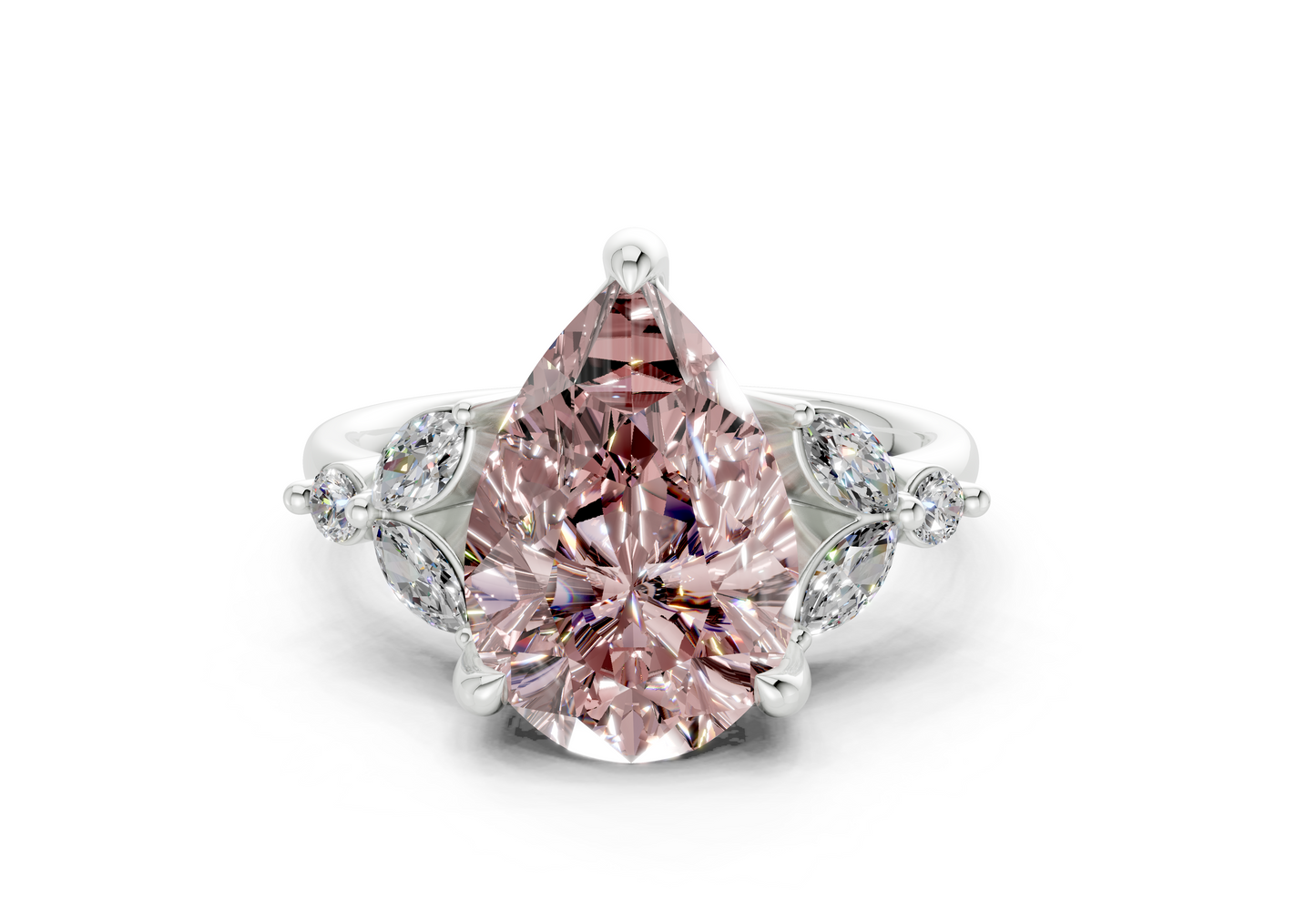 Elysium Pink Diamond Accent Pear Cut 1.9mm Engagement Ring