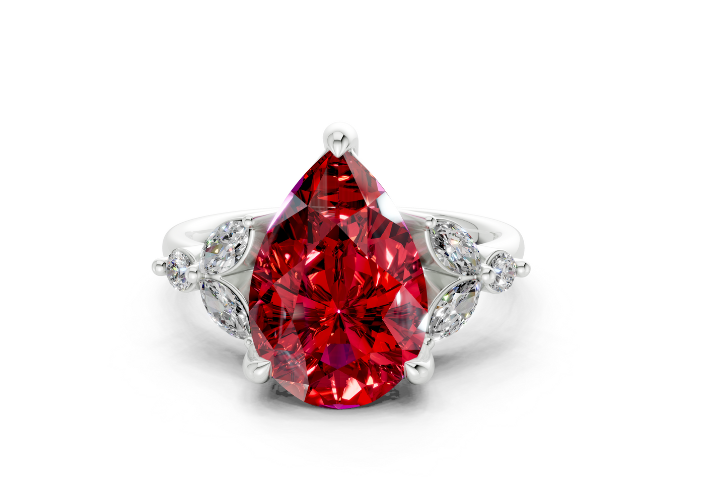 Elysium Ruby Gemstone Accent Pear Cut 1.9mm Engagement Ring